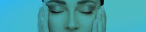image of a womans face with surgical lines drawn from cheeks to brows for a face banner