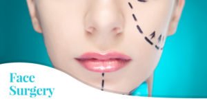 image of a womans nose and chin with surgical lines for a banner for face surgery