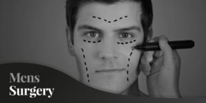 image of a mans face with surgery lines around his eyes and cheeks for a banner for mens surgery