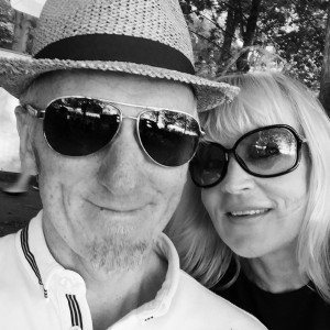 A black and white image of Kev and Louise on a date.