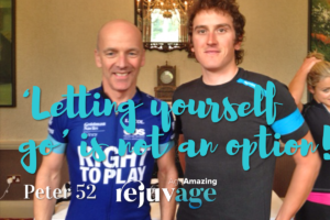 An age amazing profile image of Peter with Geraint Thomas with the text superimposed 'letting yourself go is not an option'.