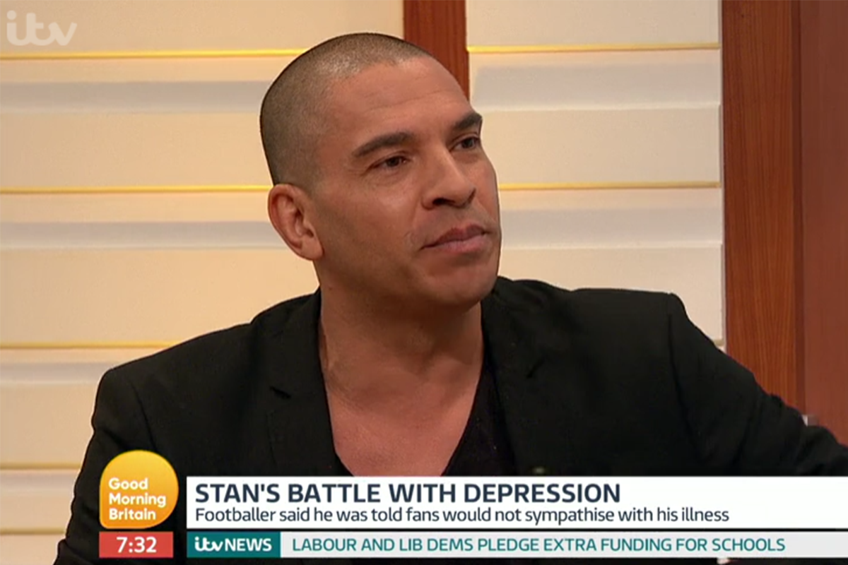 An image of Stan Collymore on Good Morning Britain debating about mental health