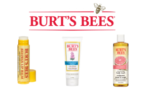 Winner of The Times Style Beauty Awards 2017 for best natural brand, Burt's Bees logo is followed by three of their classic products.