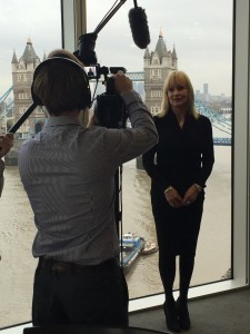 An image of Louise Proddow, CEO of Rejuvage being filmed in London.