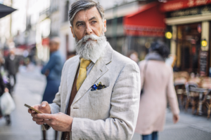 An image of a stylish mature man with an impressive beard.