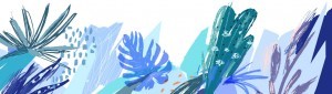 An abstract illustrated plant banner texture in blue.