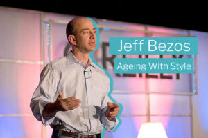 An image of amazon CEO, Jeff Bezos aged 53 with the text superimposed, 'Jeff Bezos - Ageing with style'.
