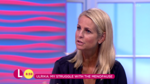 An image of 50-year-old tv presenter Ulrika Jonnson talking on ITV's Lorraine.