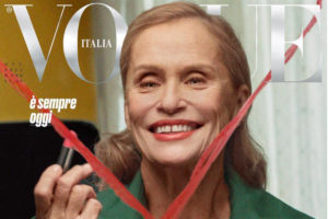 An image of 74-year-old Lauren Hutton covering Vogue Italia.