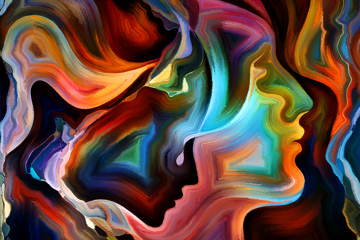 An abstract image of a colourful painting of a face.