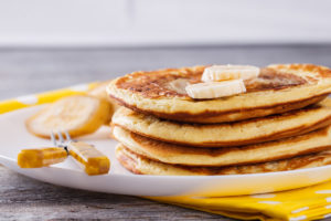 A close up of banana pancakes.