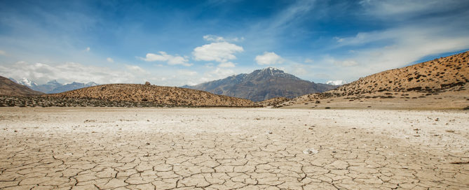 An image of a barren desert with dry and cracked earth.