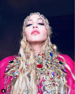 madonna selfie covered in coloured jewels
