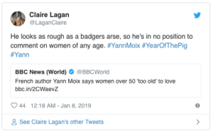 tweet about french author who body shamed women over 50