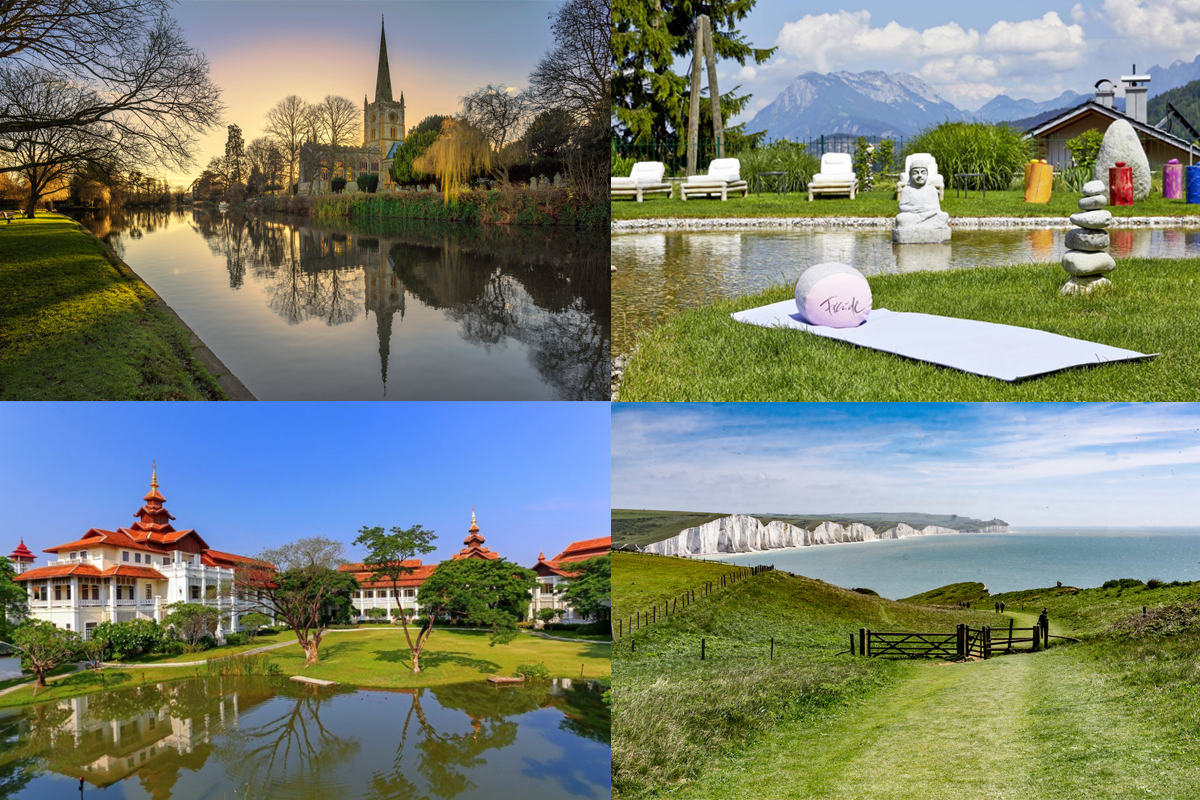 collage of outdoor wellness centres across the world
