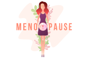 illustration of a woman holing a clock looking a little sad preparing for menopause