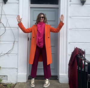 Trinny Woodall wearing an outfit full of stylish spring block colours