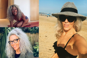 collage of Lucy B and feeling confident during the menopause change