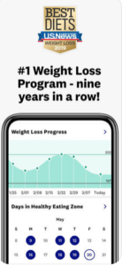 screen shot of weight loss app and awards for number one weightless programme for nine years in a row