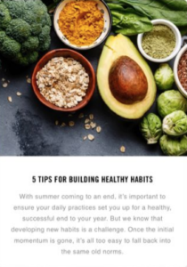 5 tips for building healthy habits and image of health foods