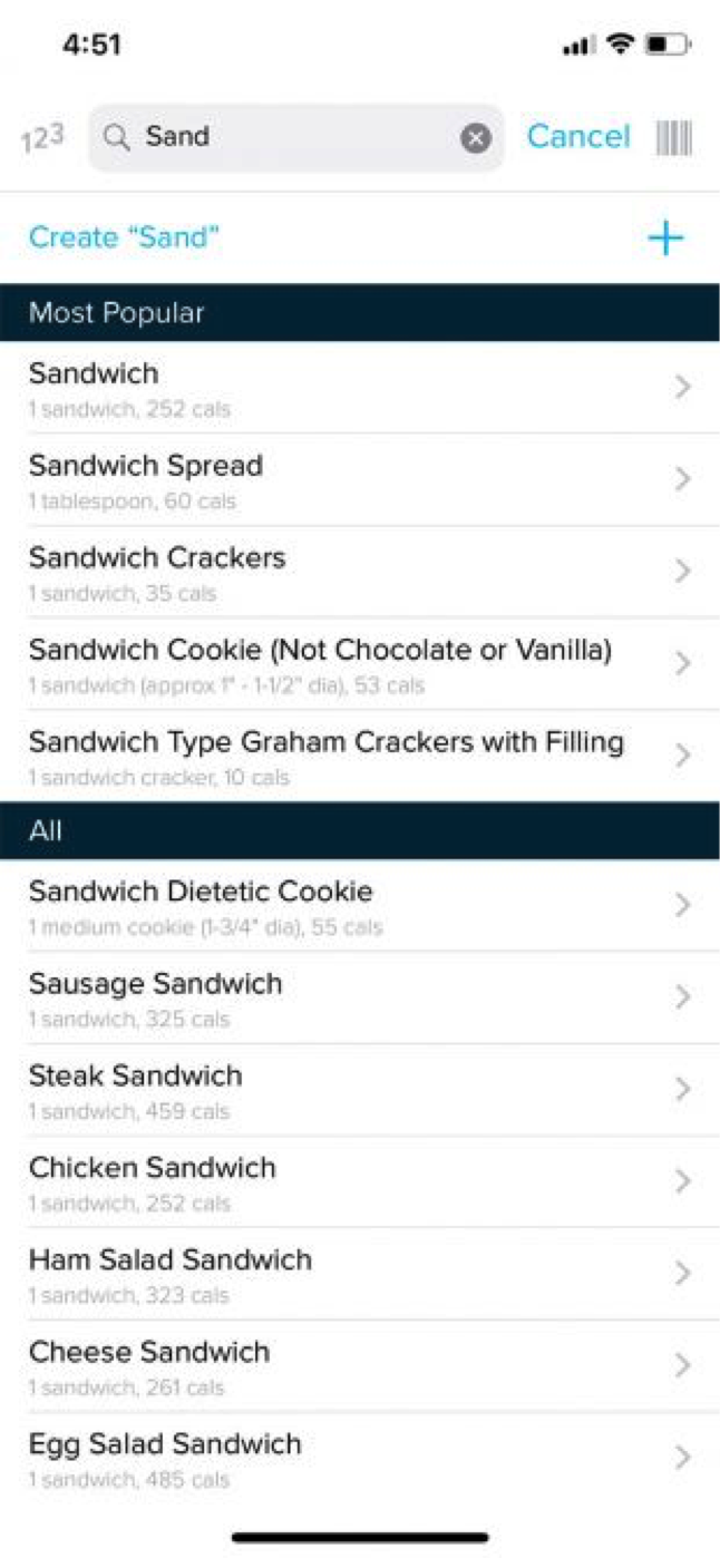 app showing the ca.lories in the food you are intaking