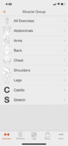 app showing different muscle groups you want to work on