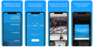 screen shots of a blue meditation app
