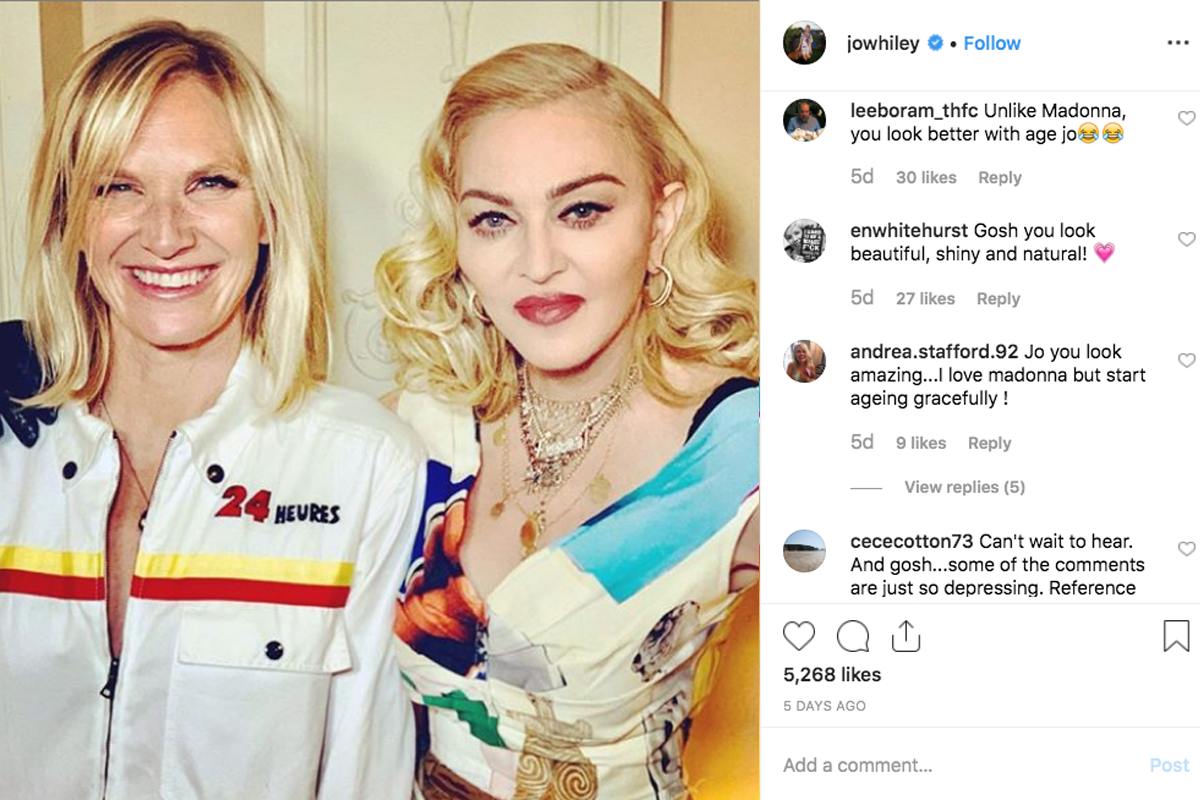 instagram post of madonna and jo whiley