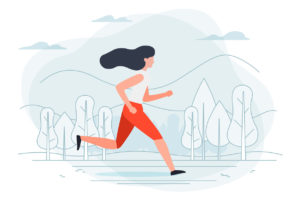 illustration of a woman running through a park