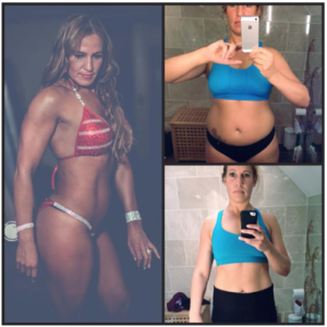 woman before and after bodybuilding collage