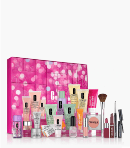 clinique christmas advent calendar with different clinique gifts inside