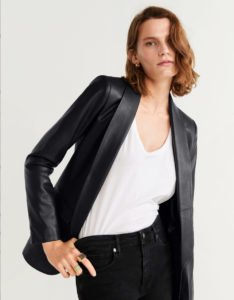 woman in black leather blazer - over 50 autumn style ideas