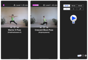 screen shots from a phone of yoga poses and exercise