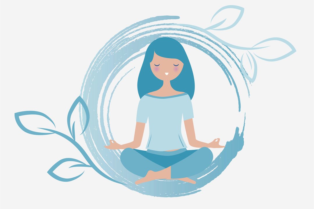 blue illustration of a woman meditating