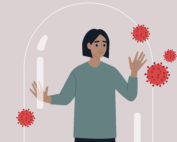 illustration of a woman trapped in a glass dome due to covid-19