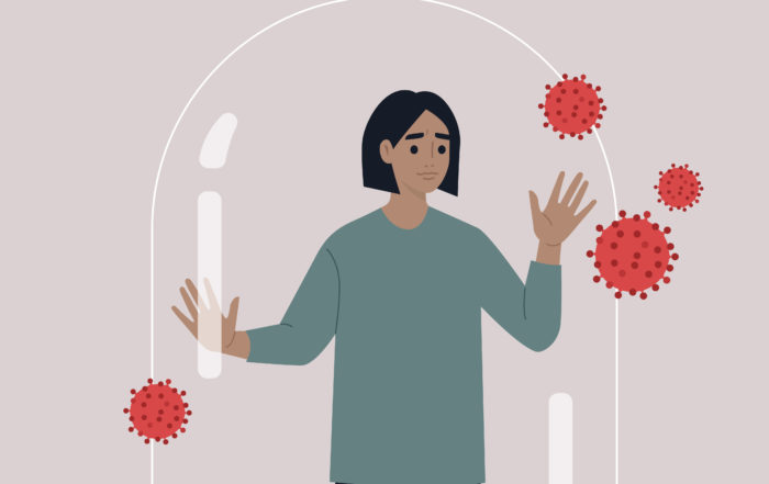 illustration of a woman trapped in a glass dome due to covid-19